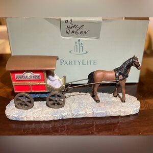 PartyLite 2002 Candle Shoppe Horse Drawn Wagon Figurine Village Accessory Boxed